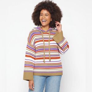 Rebecca Taylor Cotton Chevron Hooded Sweatshirt, NWT, Size XL